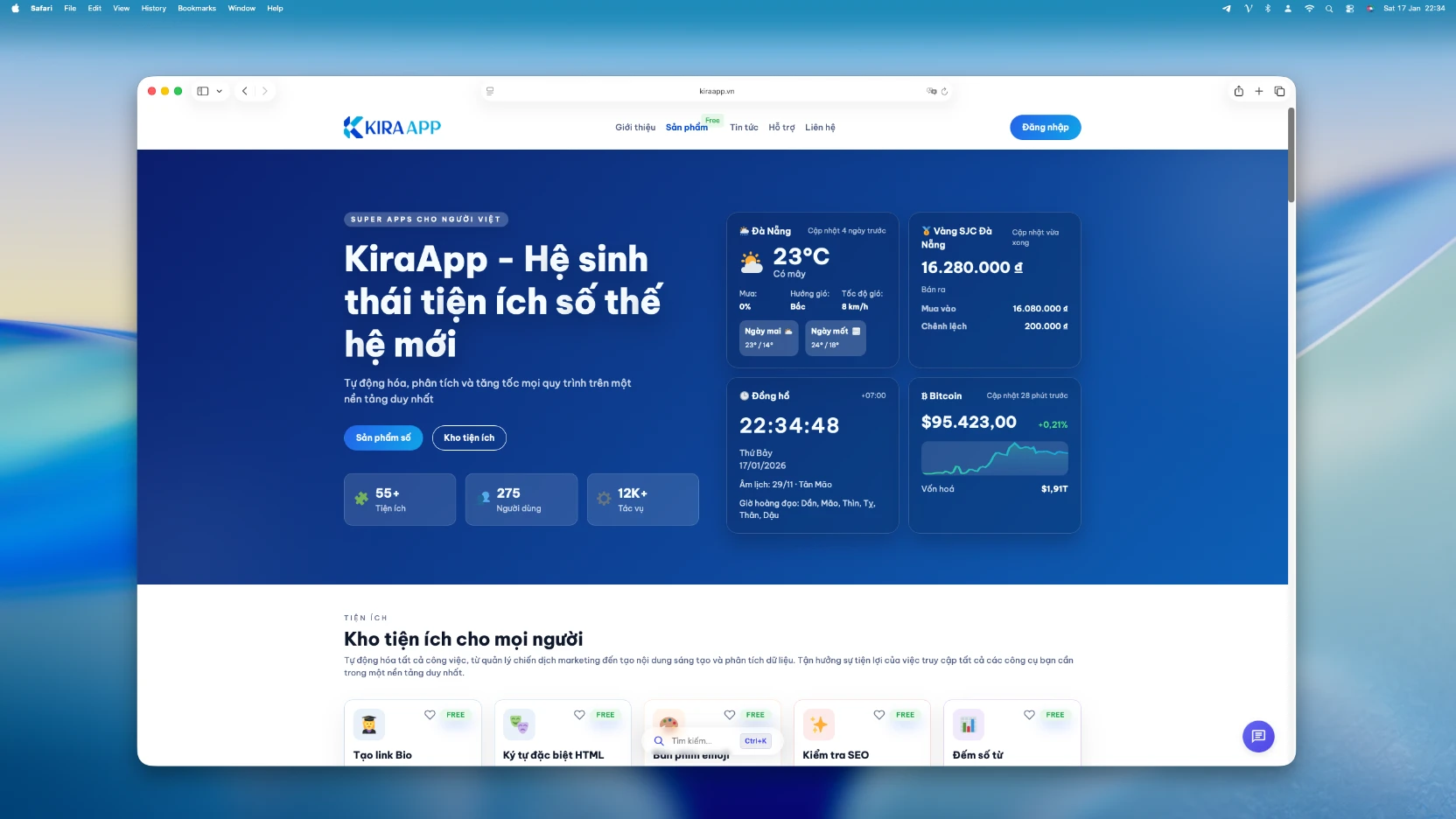 Website tiện ích KiraApp